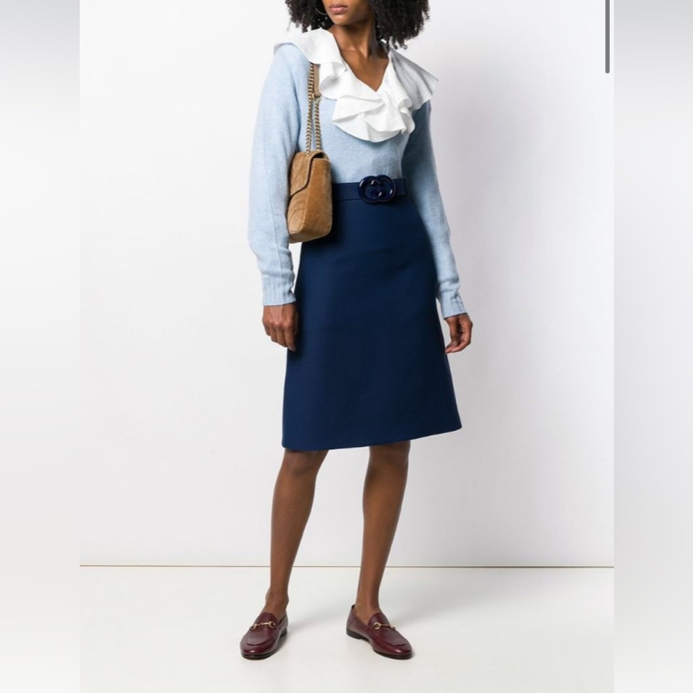 Gucci Navy A-Line Skirt with Belt - Picture 2 of 10